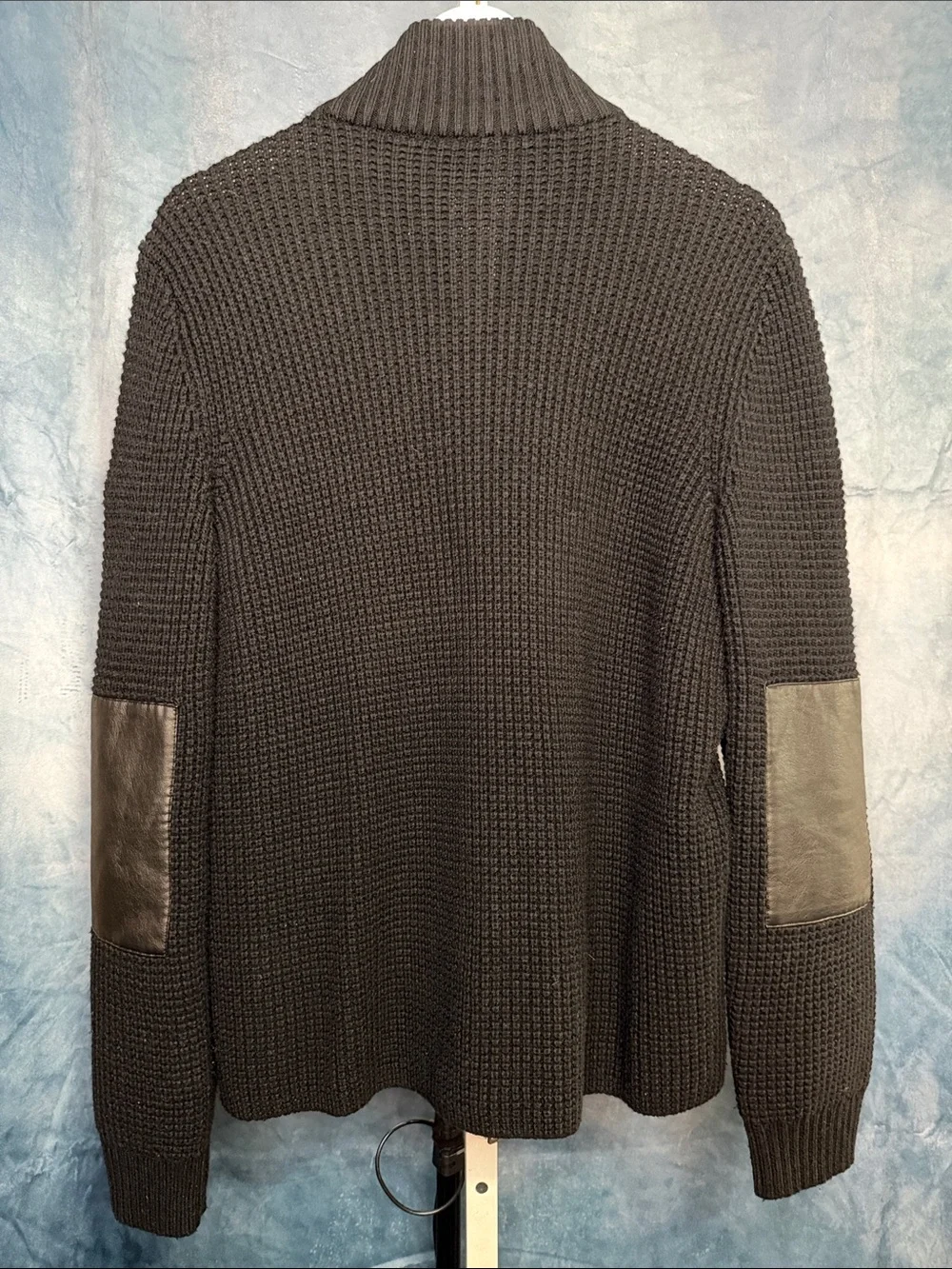 A/X Armani Exchange Black Leather-Front Knit Zip-Up Sweater Size Medium